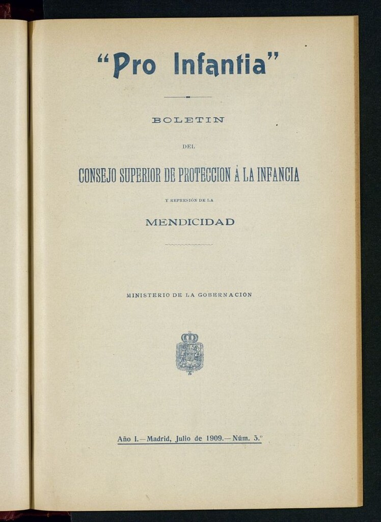 Miniatura de Pro Infantia : boletín del Consejo Superior de Protección a la Infancia y Represión de la Mendicidad de julio de 1909