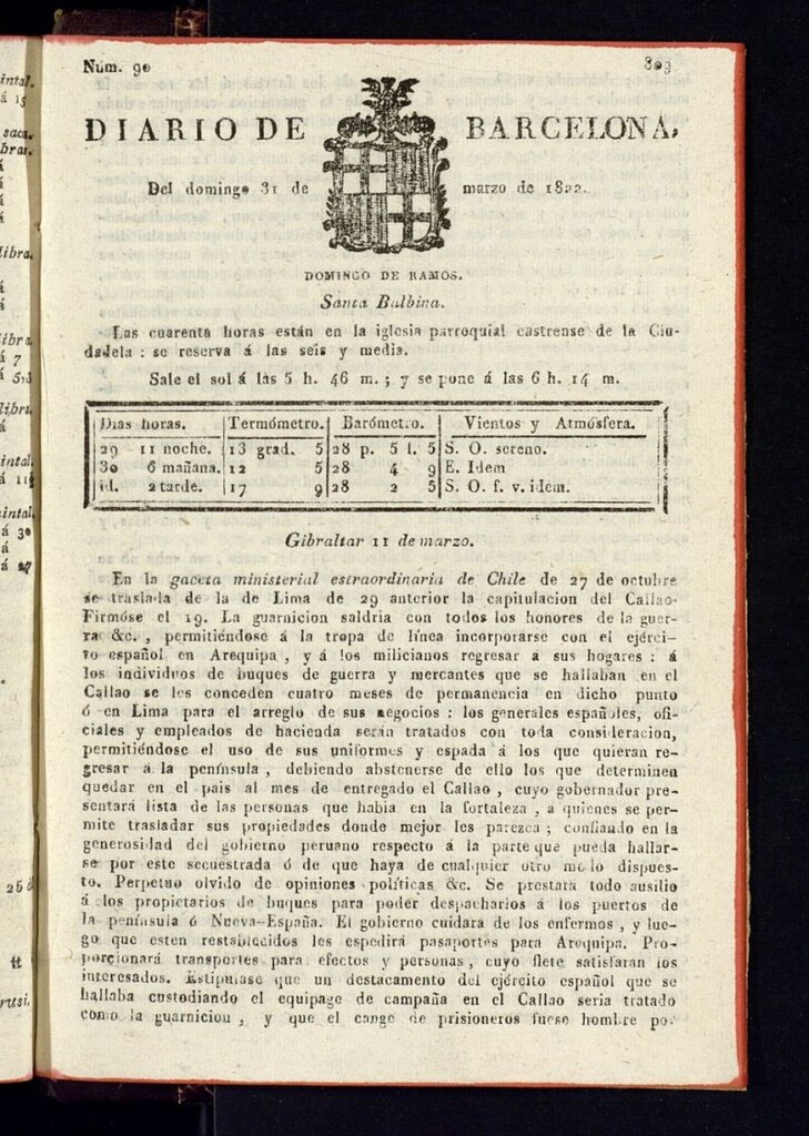 Miniatura de Diario de Barcelona del 31 de marzo de 1822