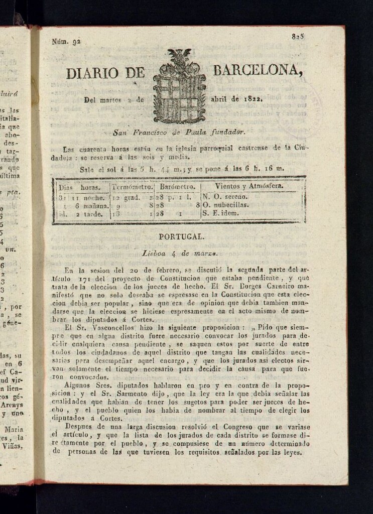 Miniatura de Diario de Barcelona del 2 de abril de 1822