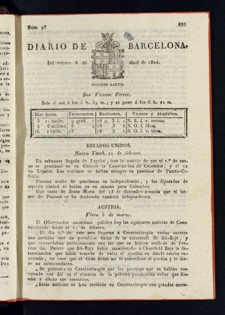 Miniatura de Diario de Barcelona del 5 de abril de 1822