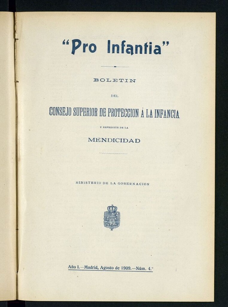 Miniatura de Pro Infantia : boletín del Consejo Superior de Protección a la Infancia y Represión de la Mendicidad de agosto de 1909