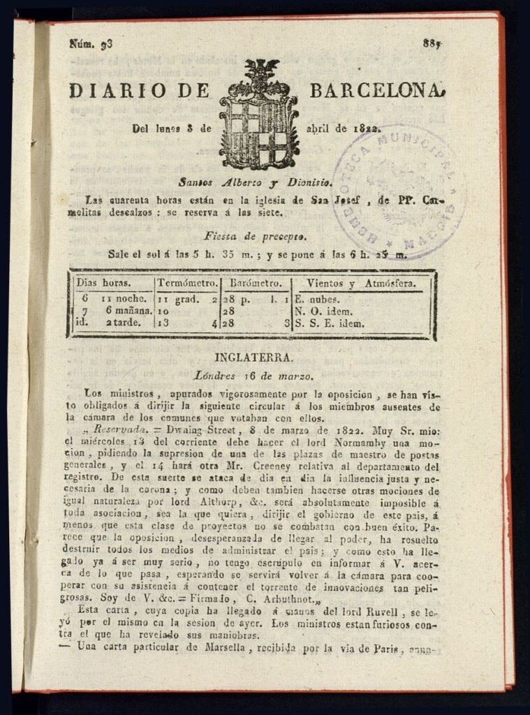 Miniatura de Diario de Barcelona del 8 de abril de 1822