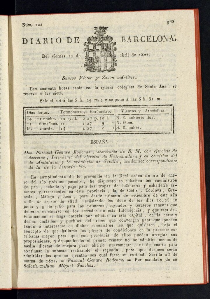 Miniatura de Diario de Barcelona del 12 de abril de 1822