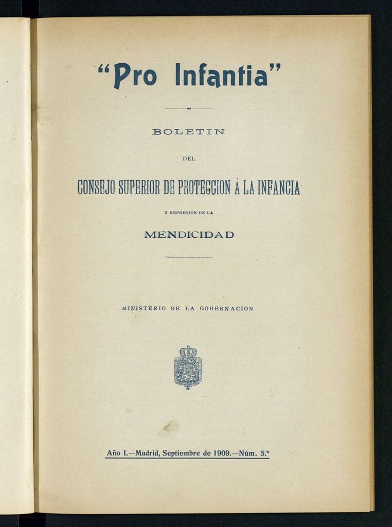 Miniatura de Pro Infantia : boletín del Consejo Superior de Protección a la Infancia y Represión de la Mendicidad de septiembre de 1909