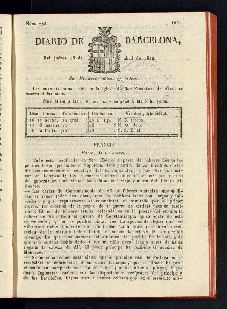 Miniatura de Diario de Barcelona del 18 de abril de 1822