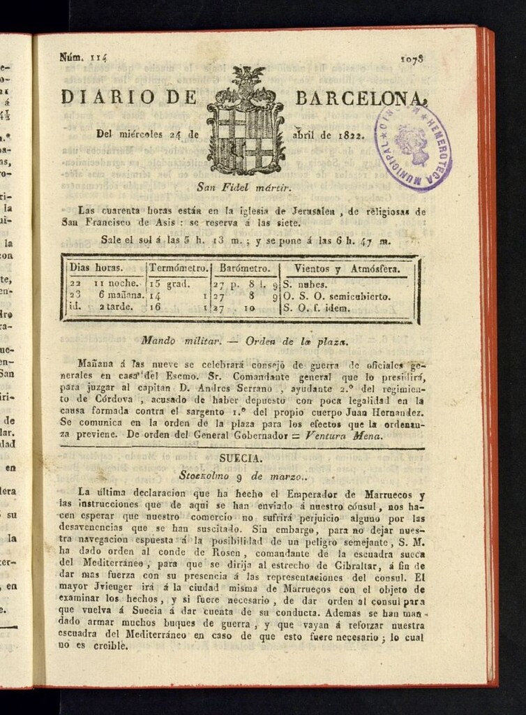 Miniatura de Diario de Barcelona del 24 de abril de 1822