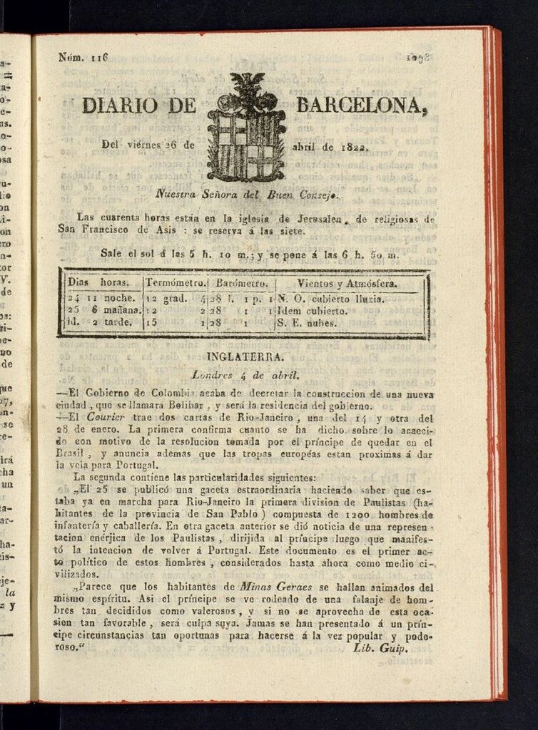 Miniatura de Diario de Barcelona del 26 de abril de 1822