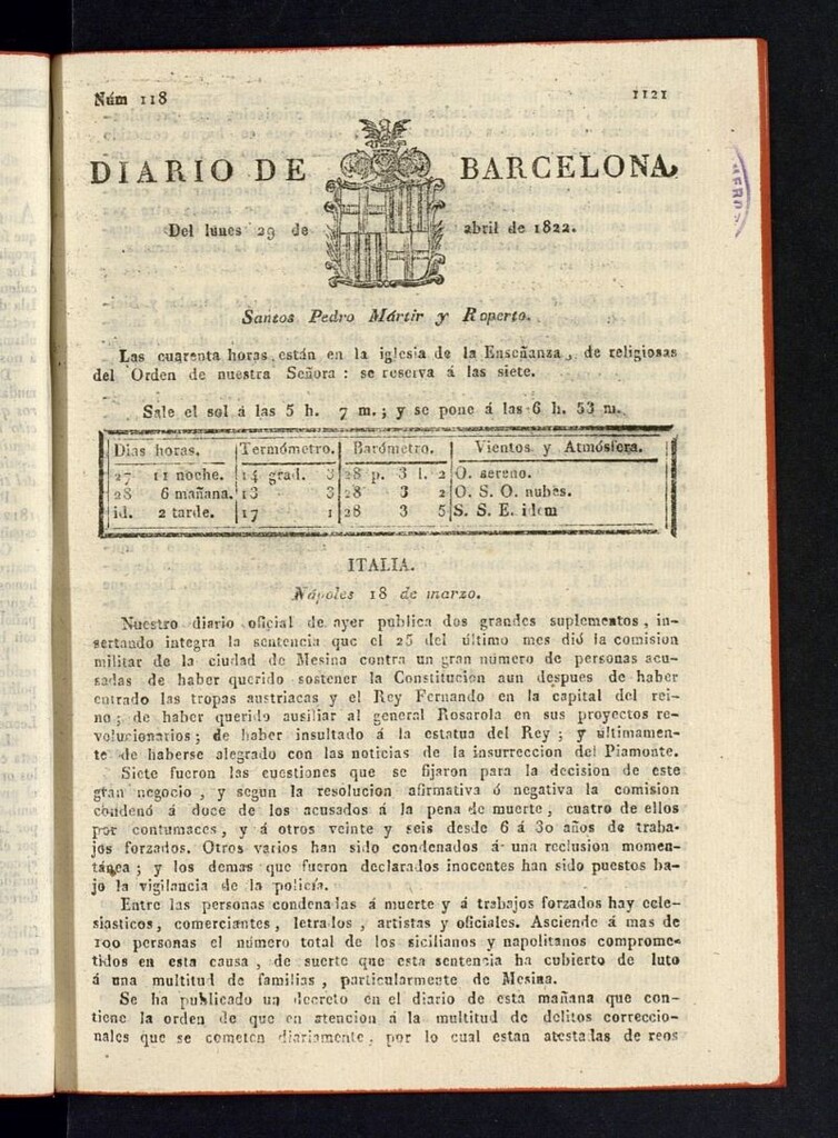 Miniatura de Diario de Barcelona del 29 de abril de 1822
