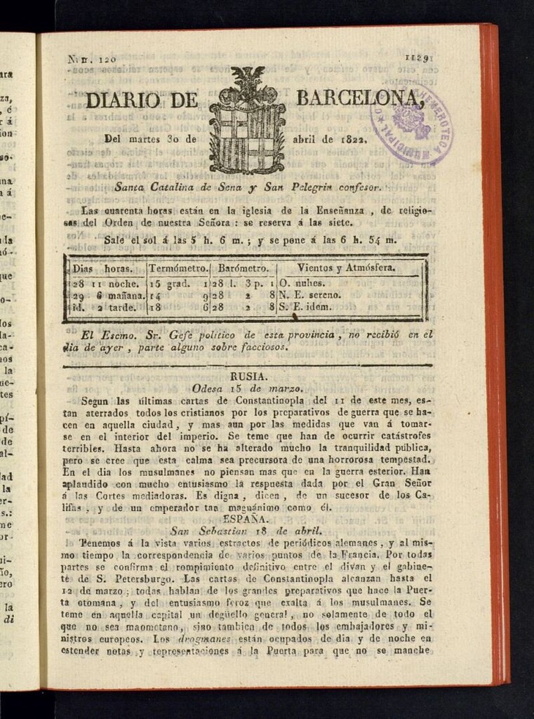 Miniatura de Diario de Barcelona del 30 de abril de 1822