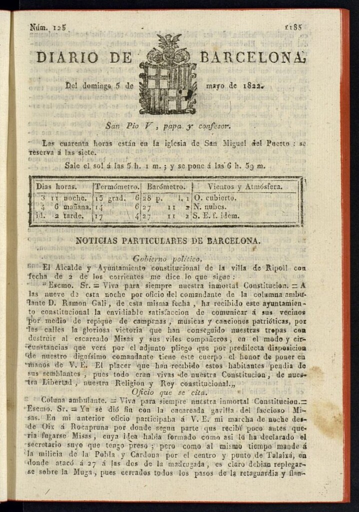 Miniatura de Diario de Barcelona del 5 de mayo de 1822
