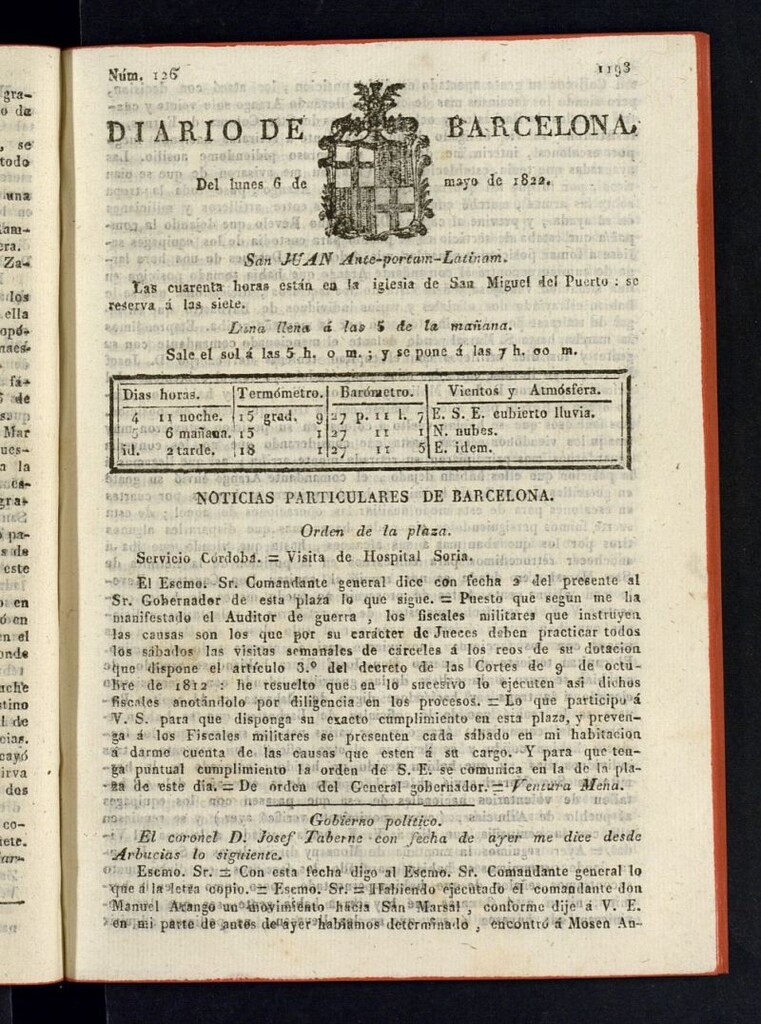 Miniatura de Diario de Barcelona del 6 de mayo de 1822