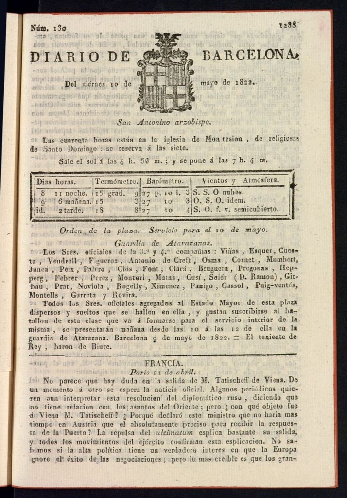 Miniatura de Diario de Barcelona del 10 de mayo de 1822