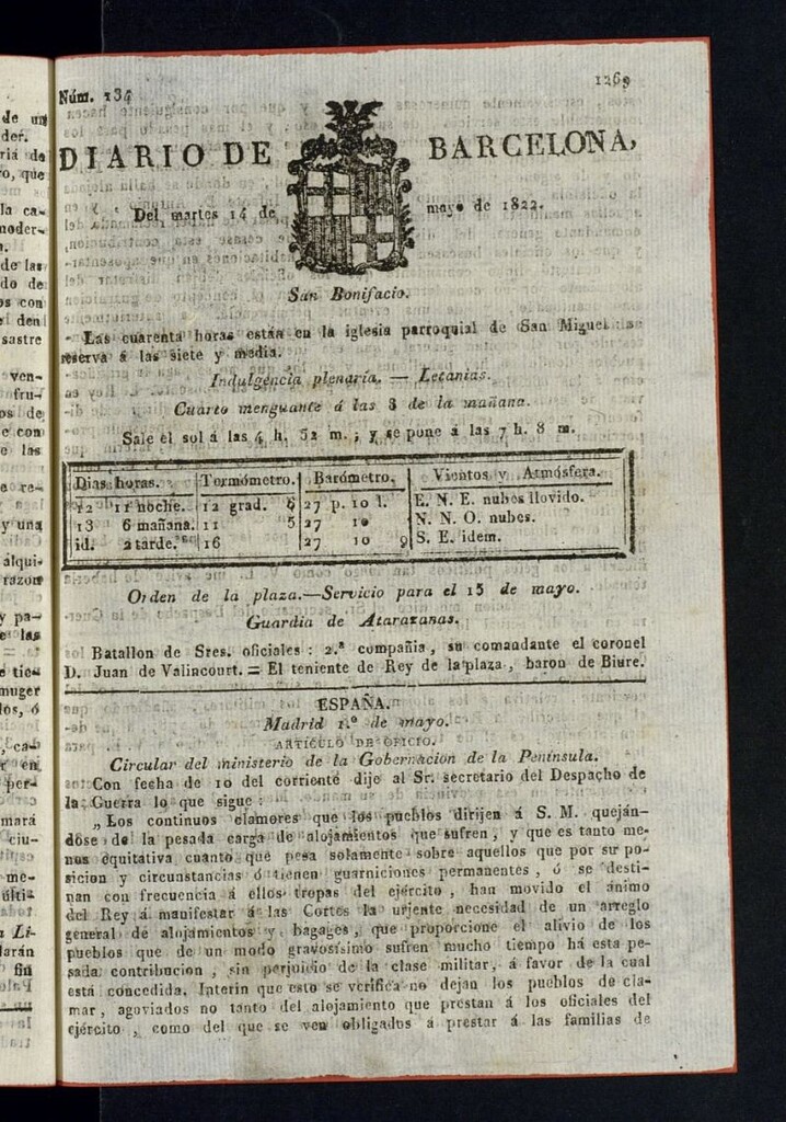 Miniatura de Diario de Barcelona del 14 de mayo de 1822