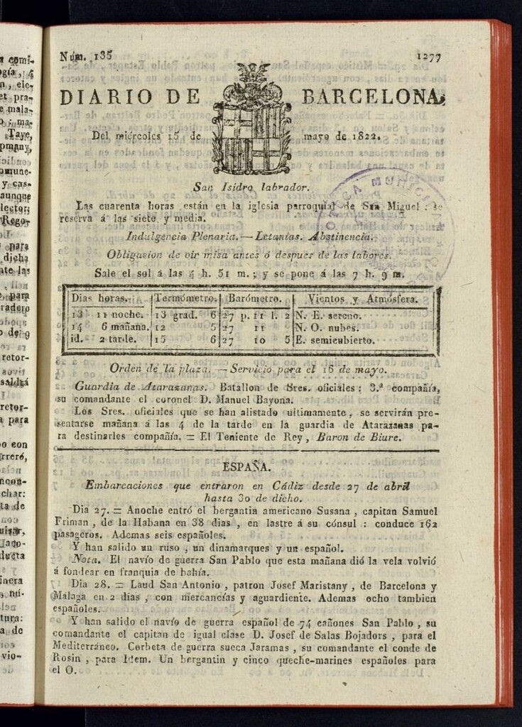 Miniatura de Diario de Barcelona del 15 de mayo de 1822