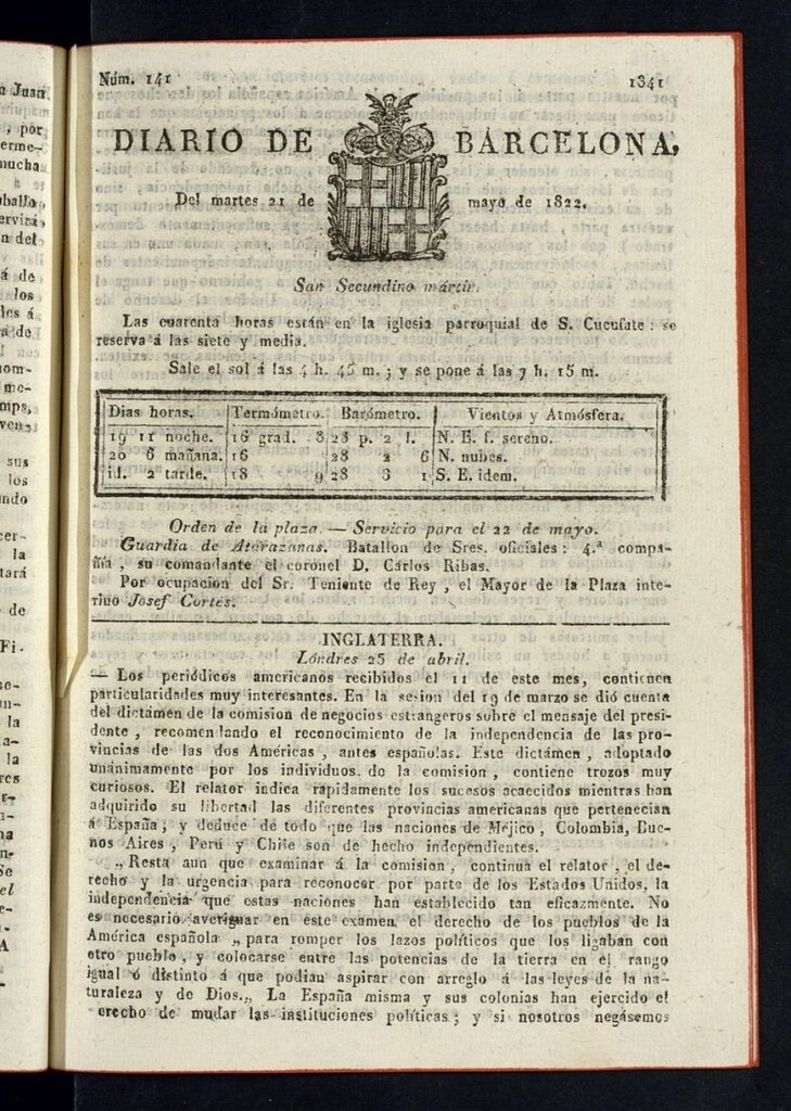 Miniatura de Diario de Barcelona del 21 de mayo de 1822