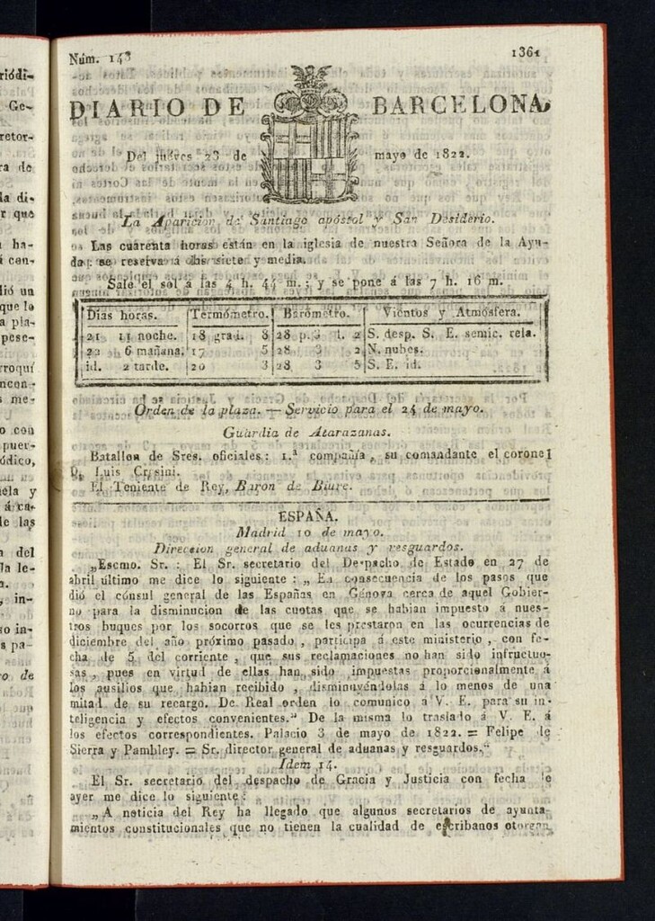 Miniatura de Diario de Barcelona del 23 de mayo de 1822