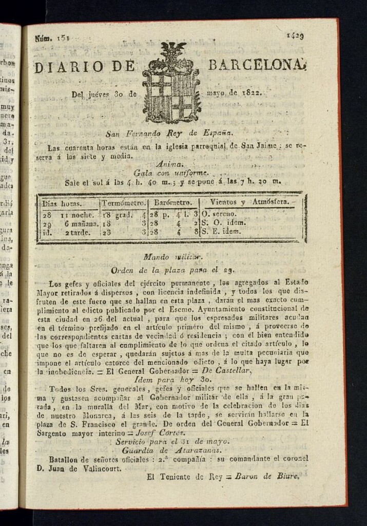 Miniatura de Diario de Barcelona del 30 de mayo de 1822