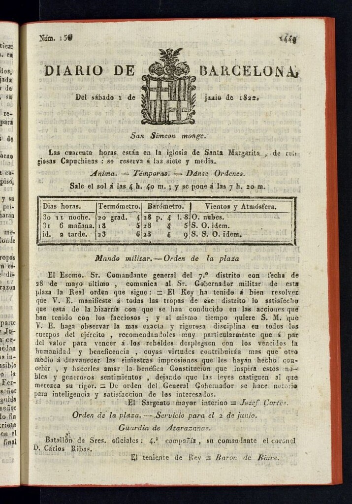 Miniatura de Diario de Barcelona del 1 de junio de 1822