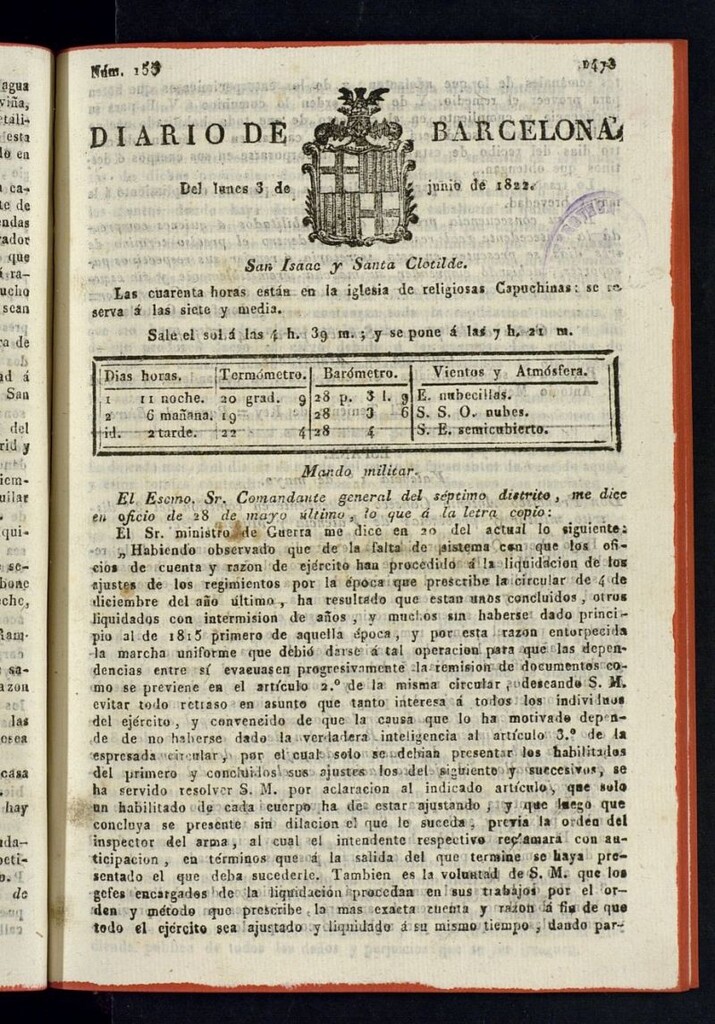 Miniatura de Diario de Barcelona del 3 de junio de 1822