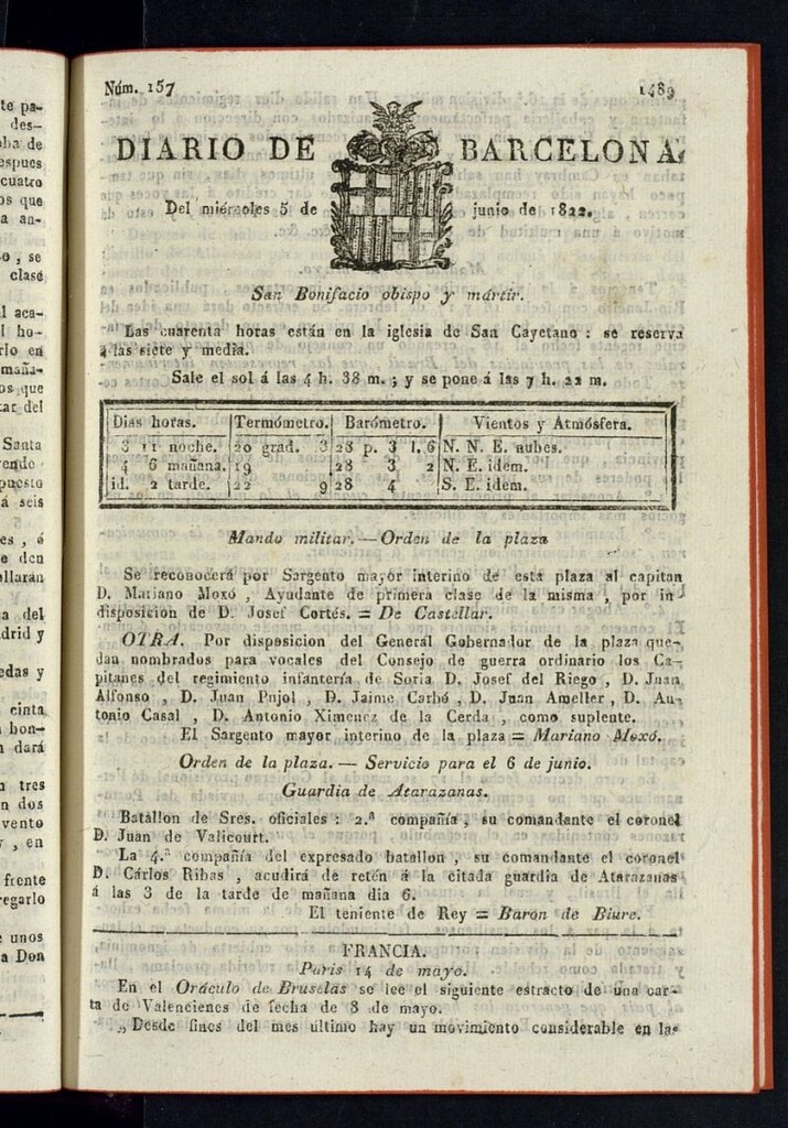 Miniatura de Diario de Barcelona del 5 de junio de 1822