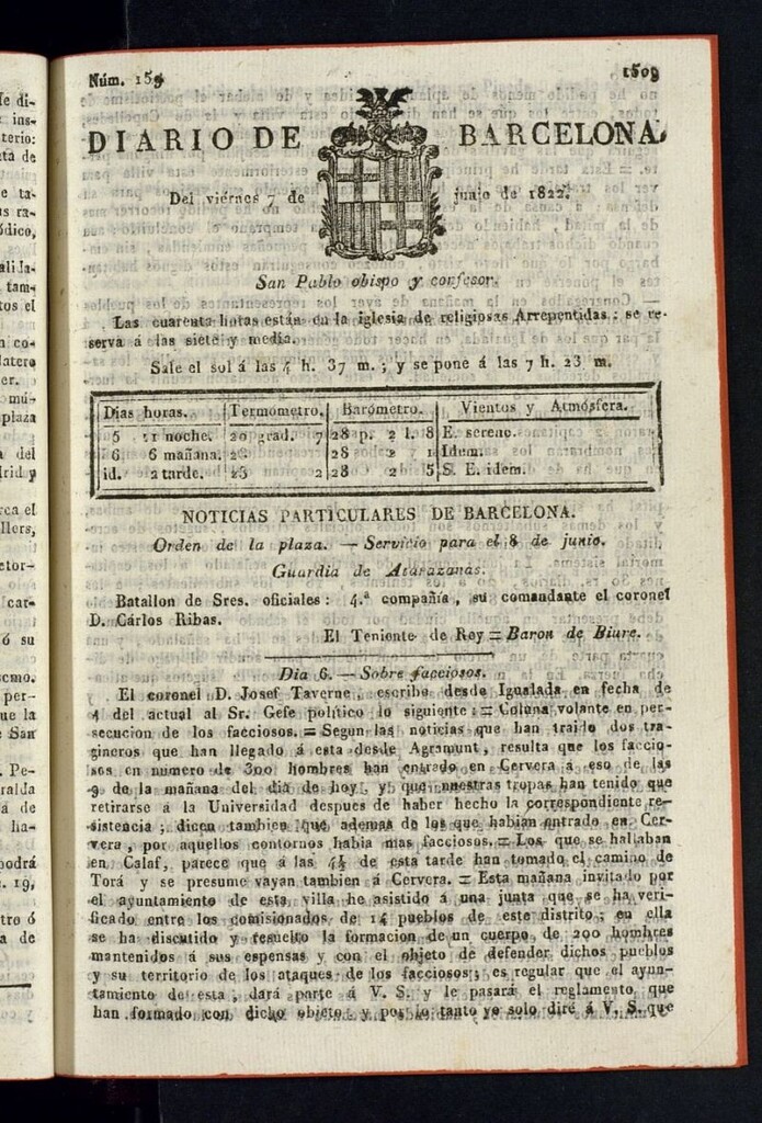 Miniatura de Diario de Barcelona del 7 de junio de 1822