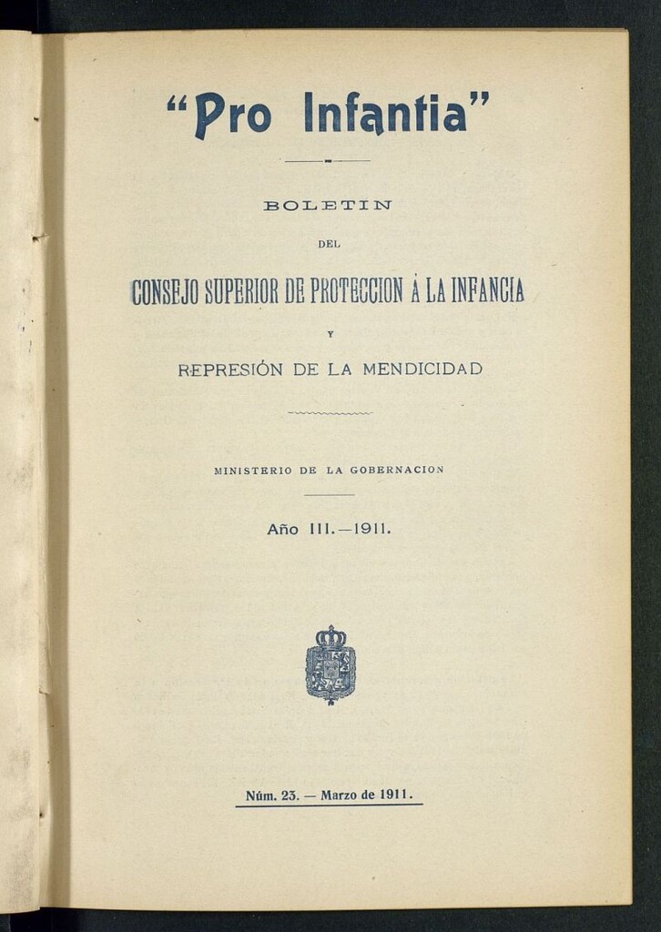 Miniatura de Pro Infantia : boletín del Consejo Superior de Protección a la Infancia y Represión de la Mendicidad de marzo de 1911