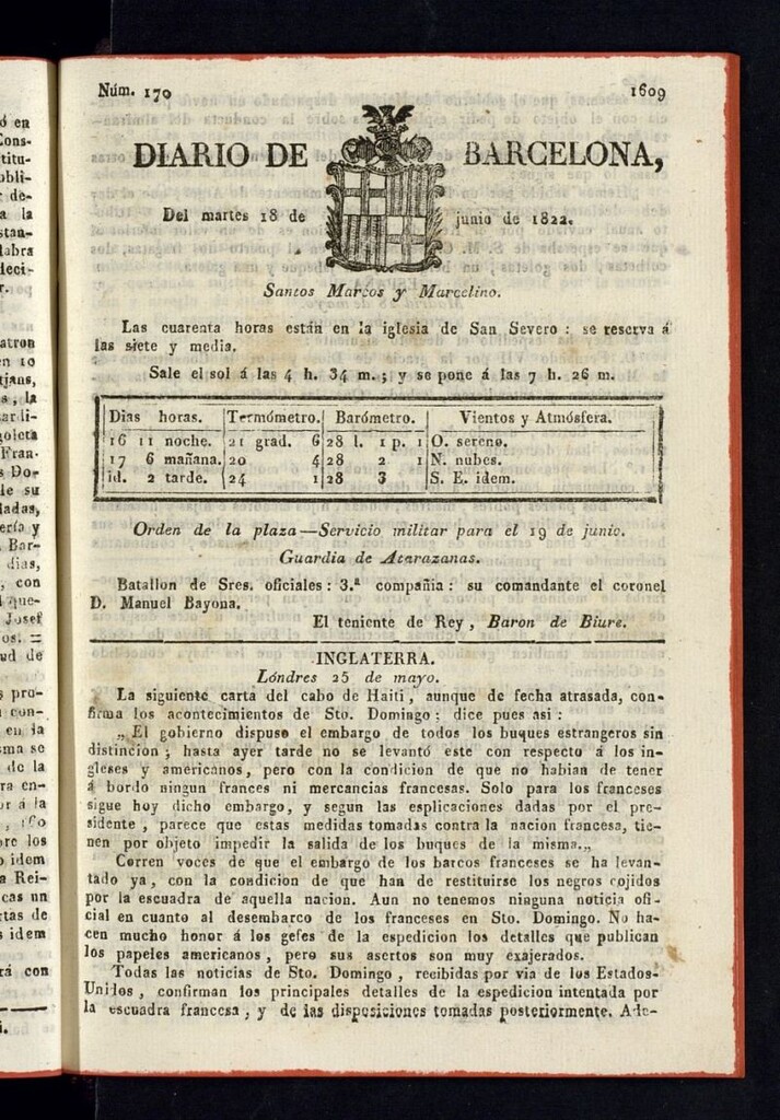 Miniatura de Diario de Barcelona del 18 de junio de 1822