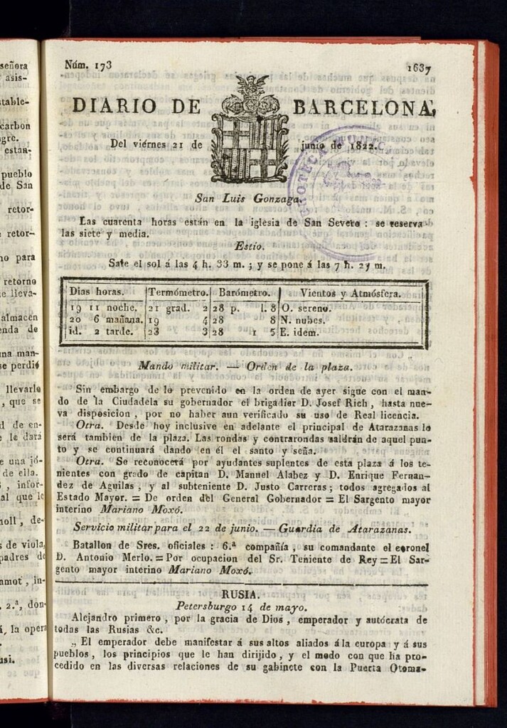 Miniatura de Diario de Barcelona del 21 de junio de 1822
