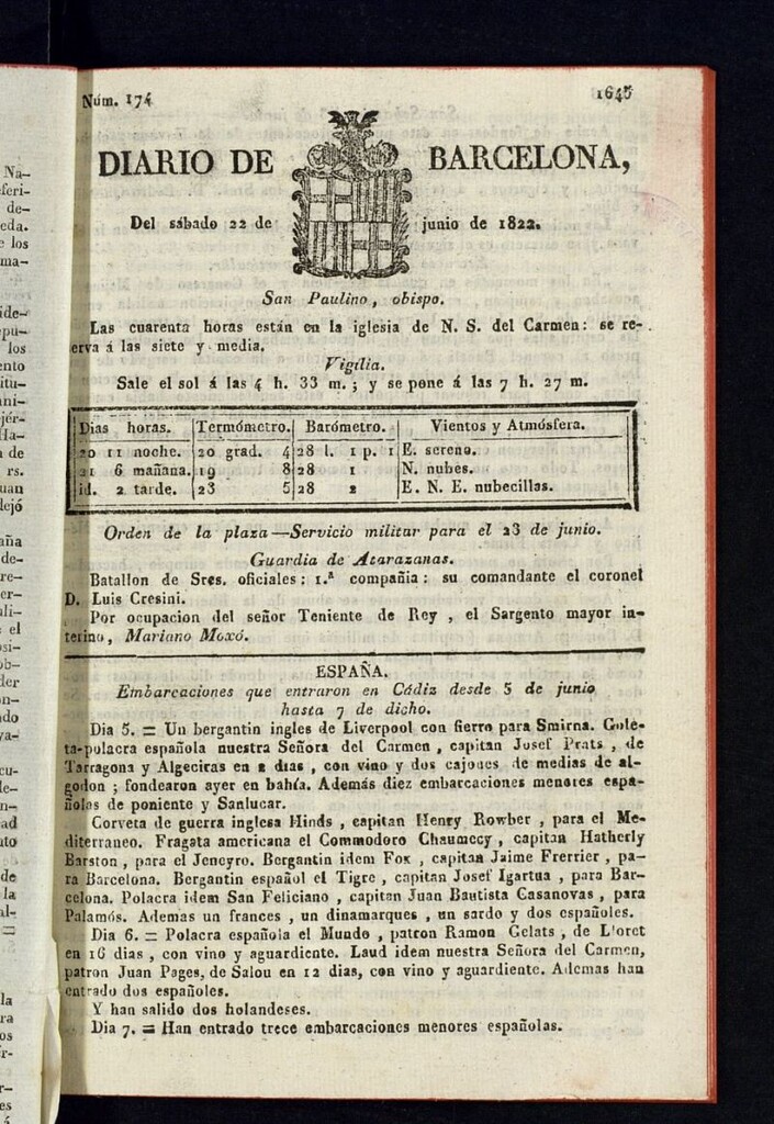 Miniatura de Diario de Barcelona del 22 de junio de 1822