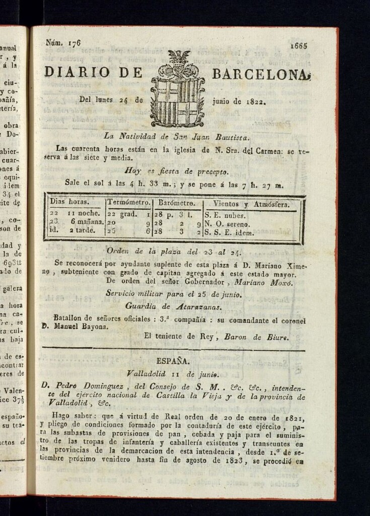 Miniatura de Diario de Barcelona del 24 de junio de 1822