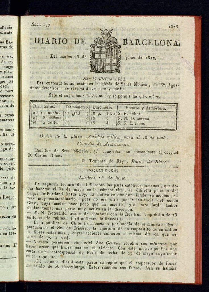 Miniatura de Diario de Barcelona del 25 de junio de 1822