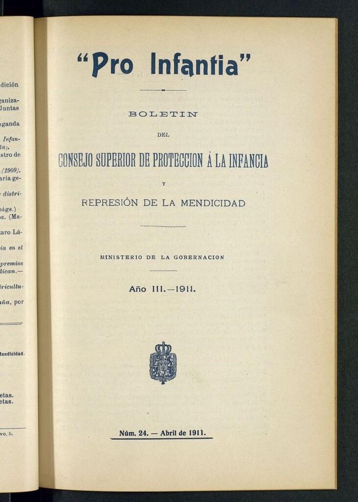 Miniatura de Pro Infantia : boletín del Consejo Superior de Protección a la Infancia y Represión de la Mendicidad de abril de 1911