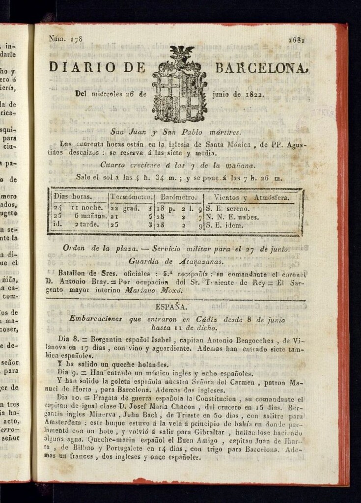 Miniatura de Diario de Barcelona del 26 de junio de 1822