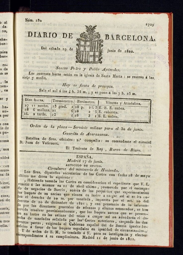 Miniatura de Diario de Barcelona del 29 de junio de 1822