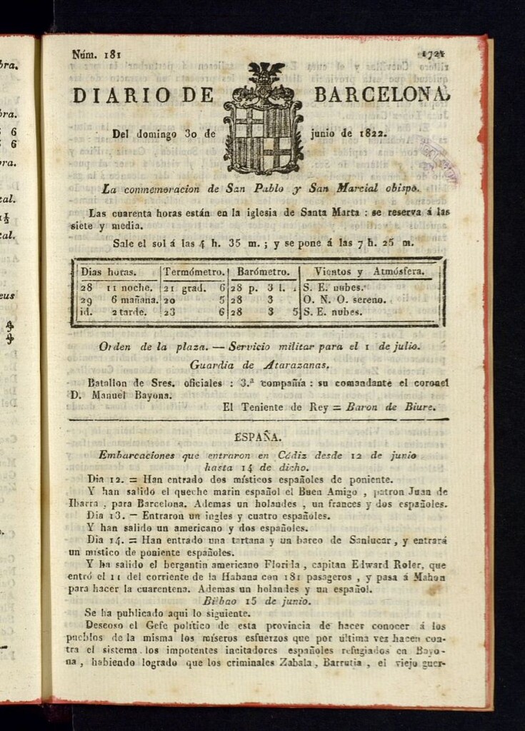 Miniatura de Diario de Barcelona del 30 de junio de 1822