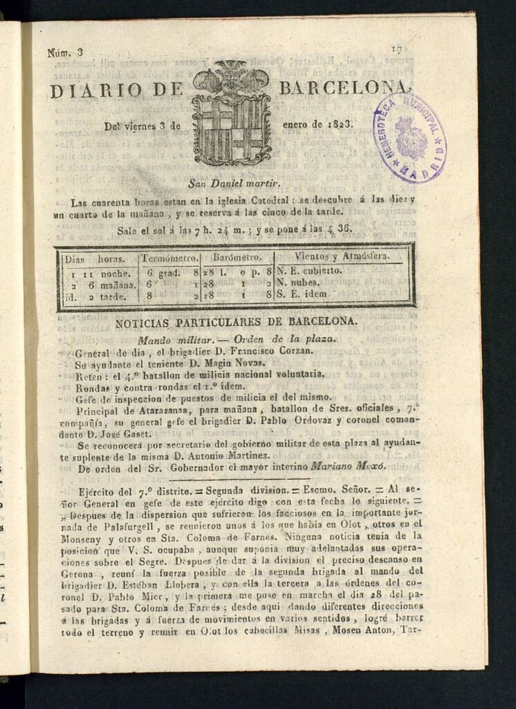 Miniatura de Diario de Barcelona del 3 de enero de 1823