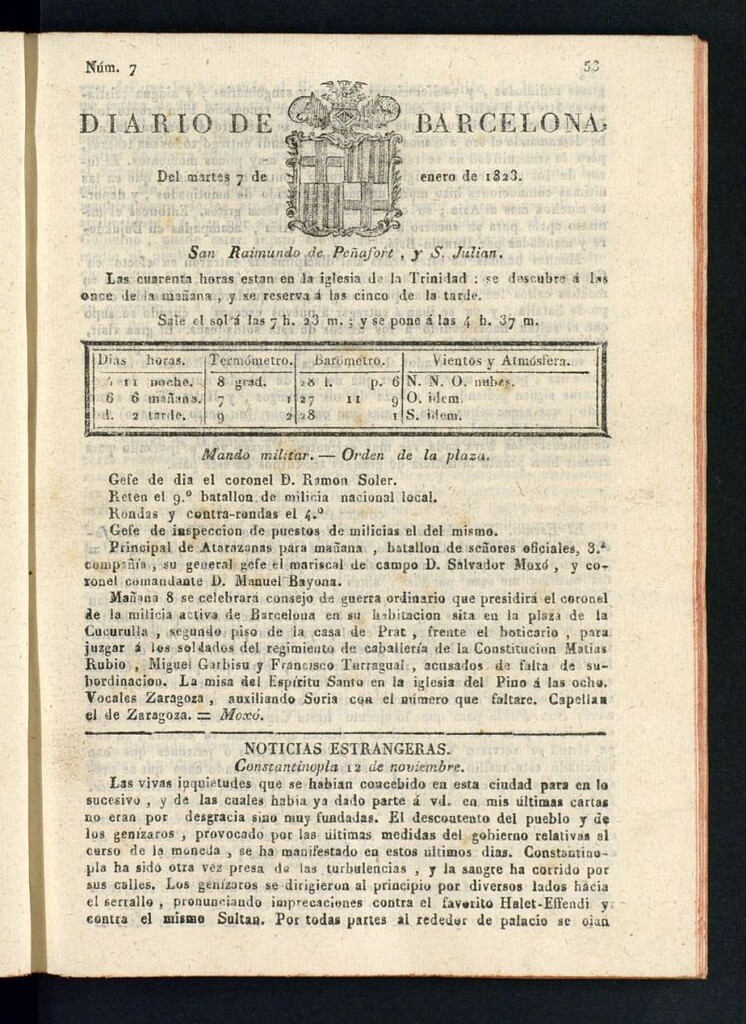 Miniatura de Diario de Barcelona del 7 de enero de 1823
