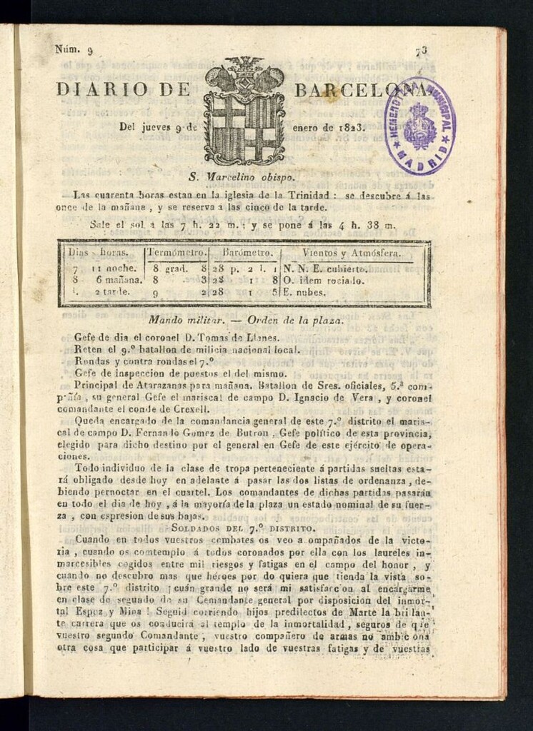 Miniatura de Diario de Barcelona del 9 de enero de 1823