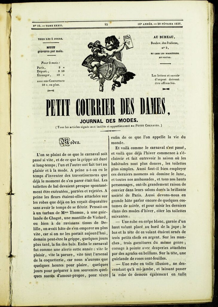 Miniatura de Petit Courrier des Dames : annonces des modes, des nouveautés et des arts del 20 de Febrero de 1837