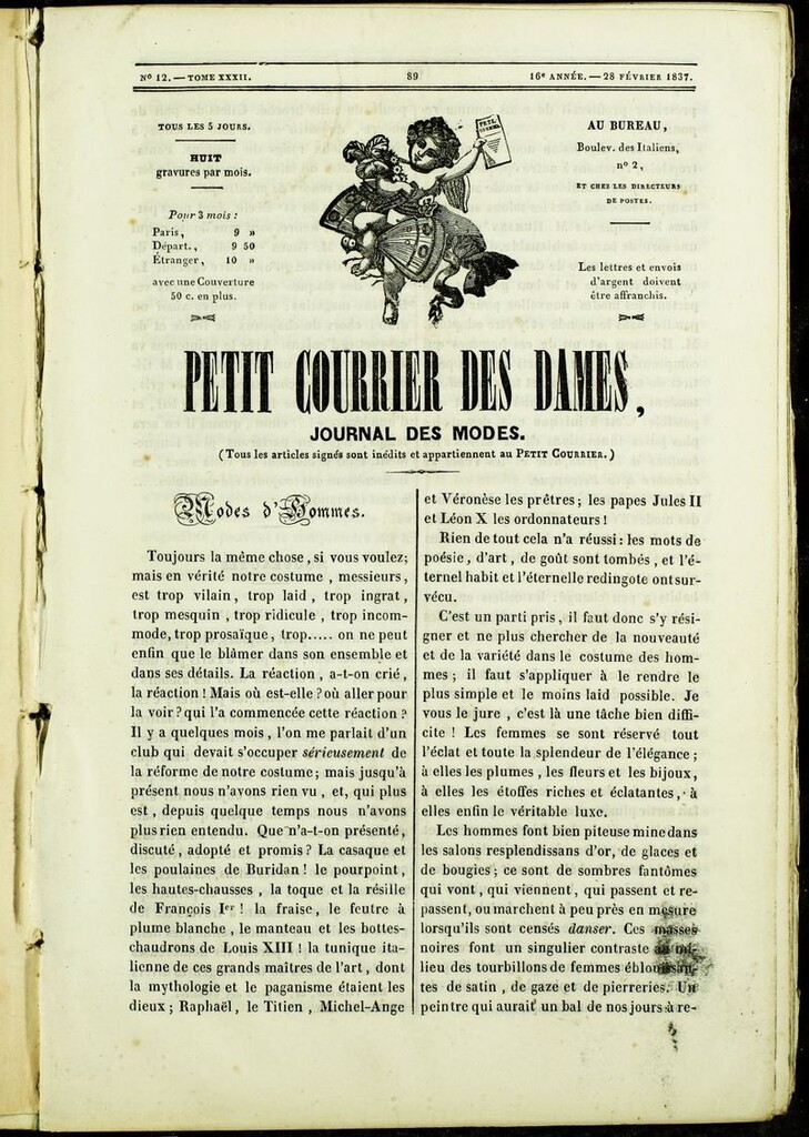 Miniatura de Petit Courrier des Dames : annonces des modes, des nouveautés et des arts del 28 de Febrero de 1837