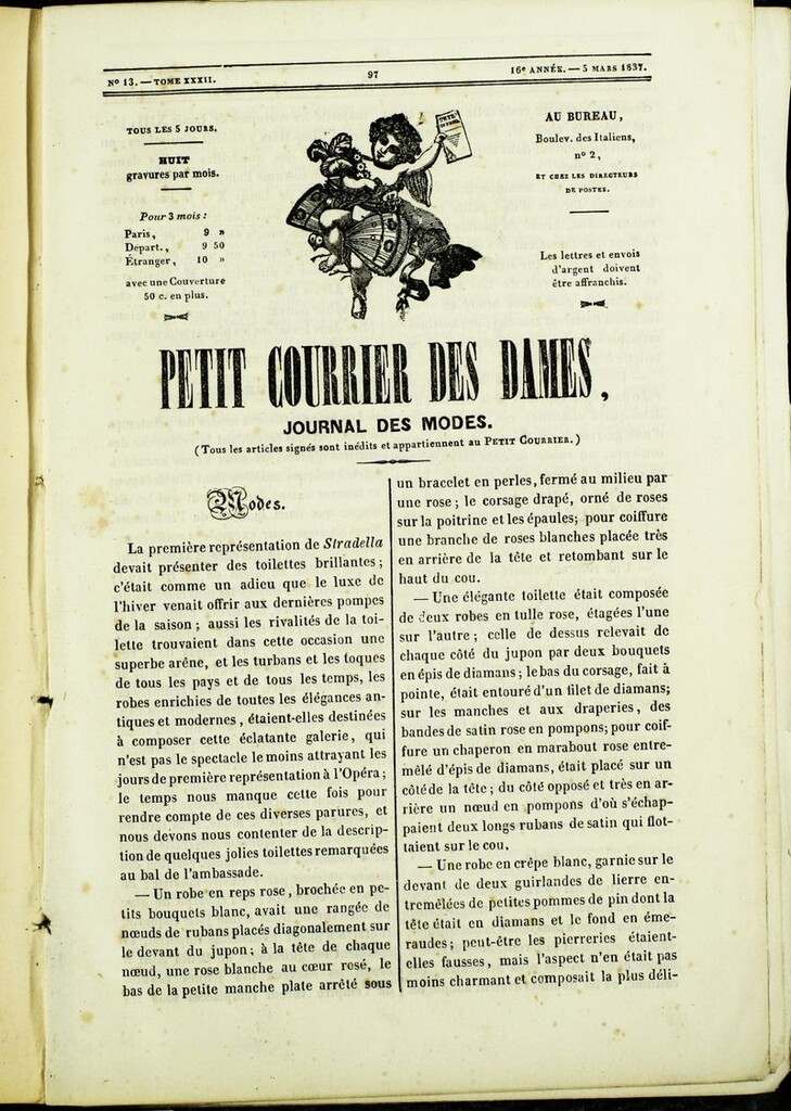 Miniatura de Petit Courrier des Dames : annonces des modes, des nouveautés et des arts del 5 Marzo de 1837