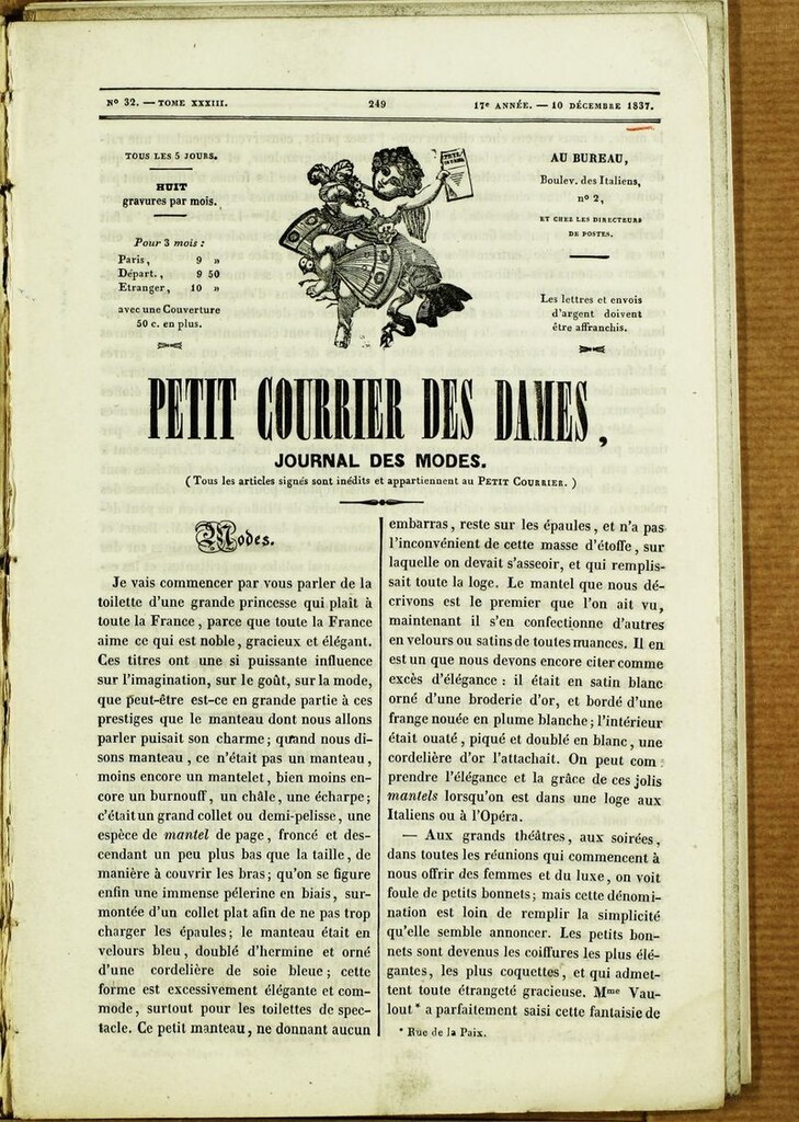 Miniatura de Petit Courrier des Dames : annonces des modes, des nouveautés et des arts del 10 Diciembre de 1837