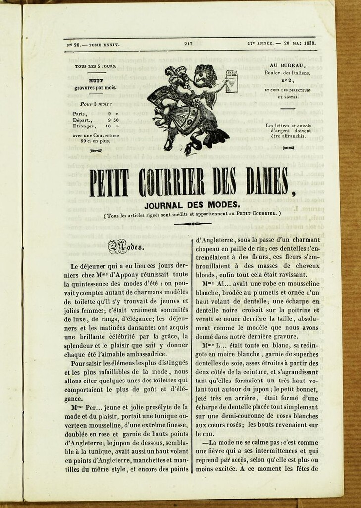 Miniatura de Petit Courrier des Dames : annonces des modes, des nouveautés et des arts del 20 de Mayo de 1838