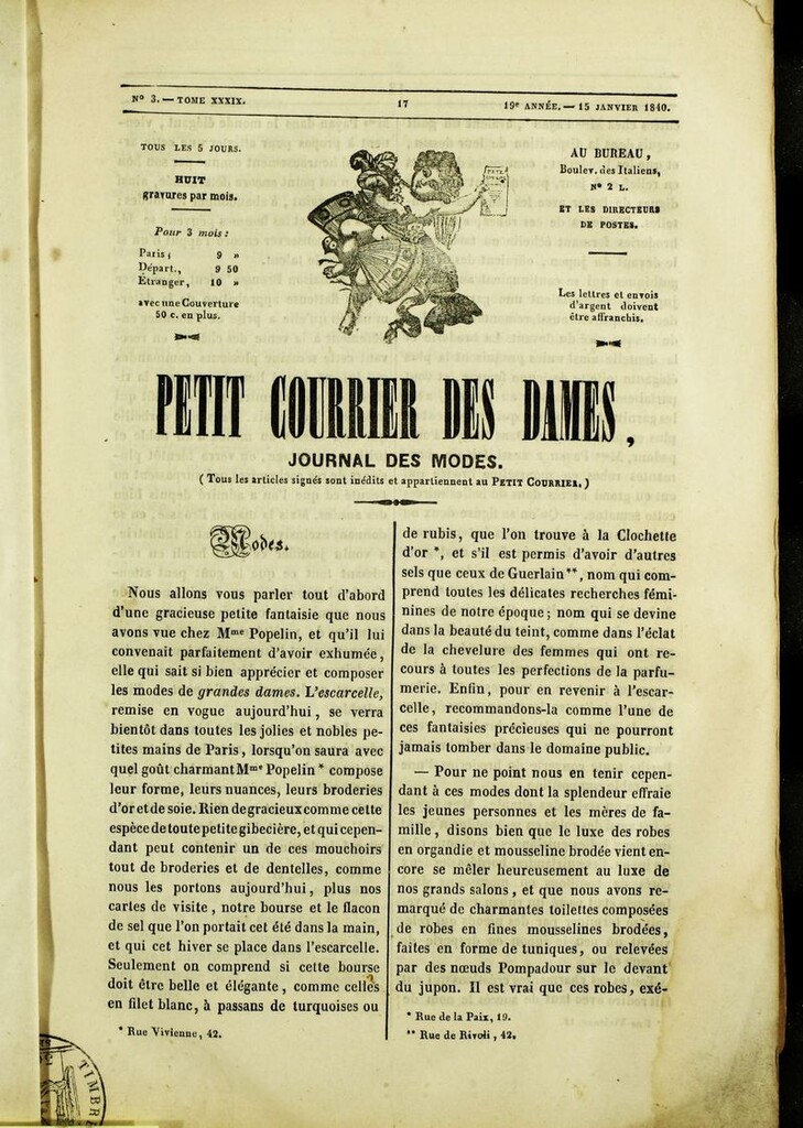 Miniatura de Petit Courrier des Dames : annonces des modes, des nouveautés et des arts del 15 de Enero de 1840
