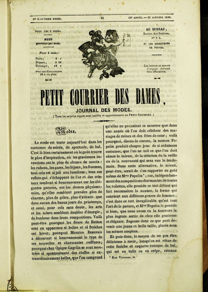 Miniatura de Petit Courrier des Dames : annonces des modes, des nouveautés et des arts del 31 de Enero de 1840