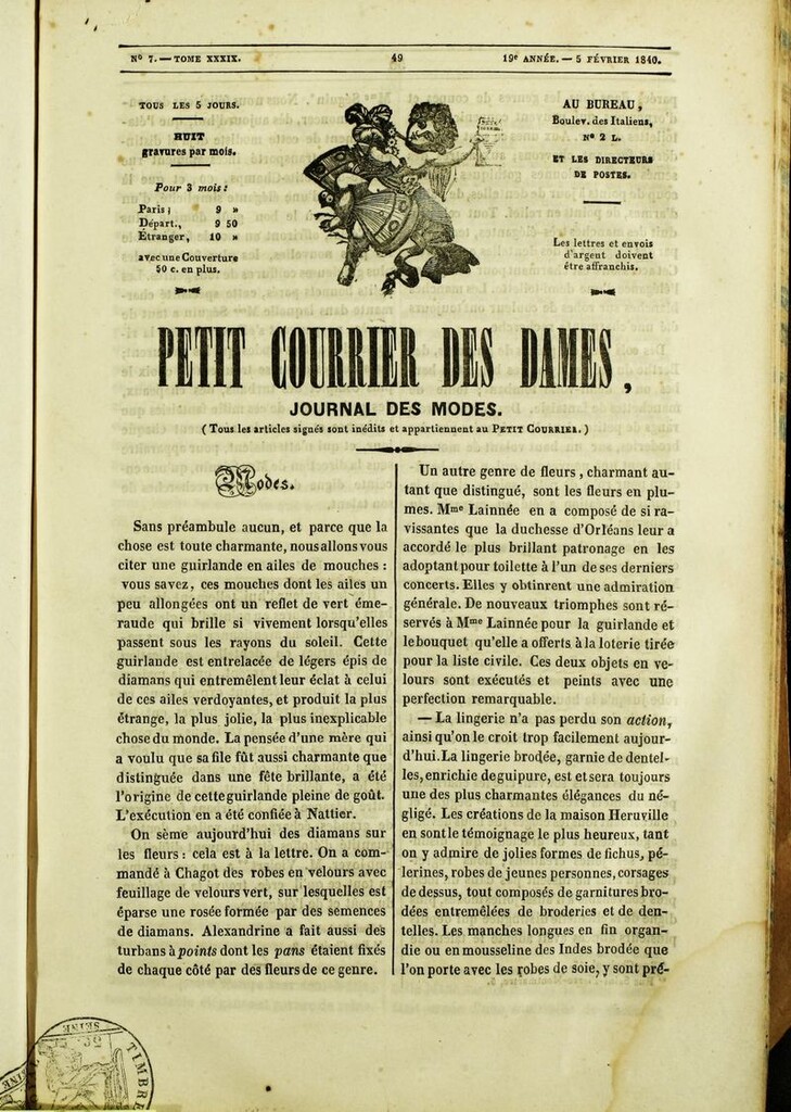 Miniatura de Petit Courrier des Dames : annonces des modes, des nouveautés et des arts del 5 de Febrero de 1840
