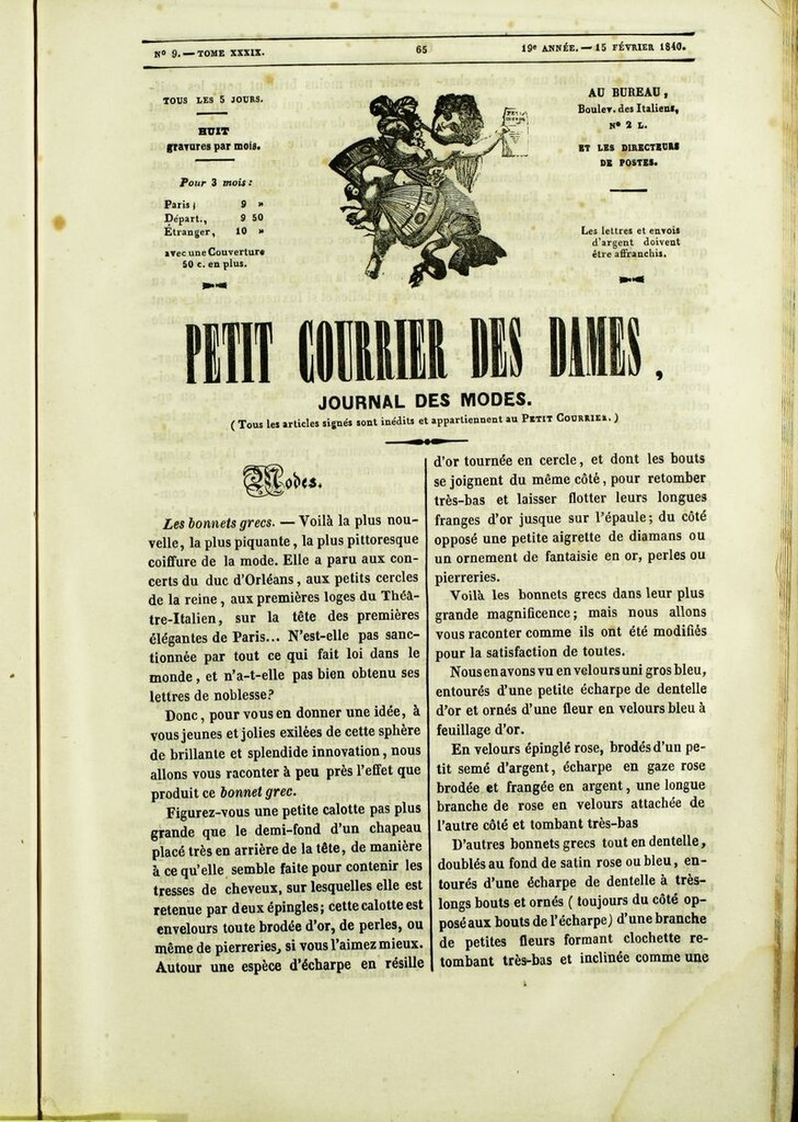Miniatura de Petit Courrier des Dames : annonces des modes, des nouveautés et des arts del 15 de Febrero de 1840