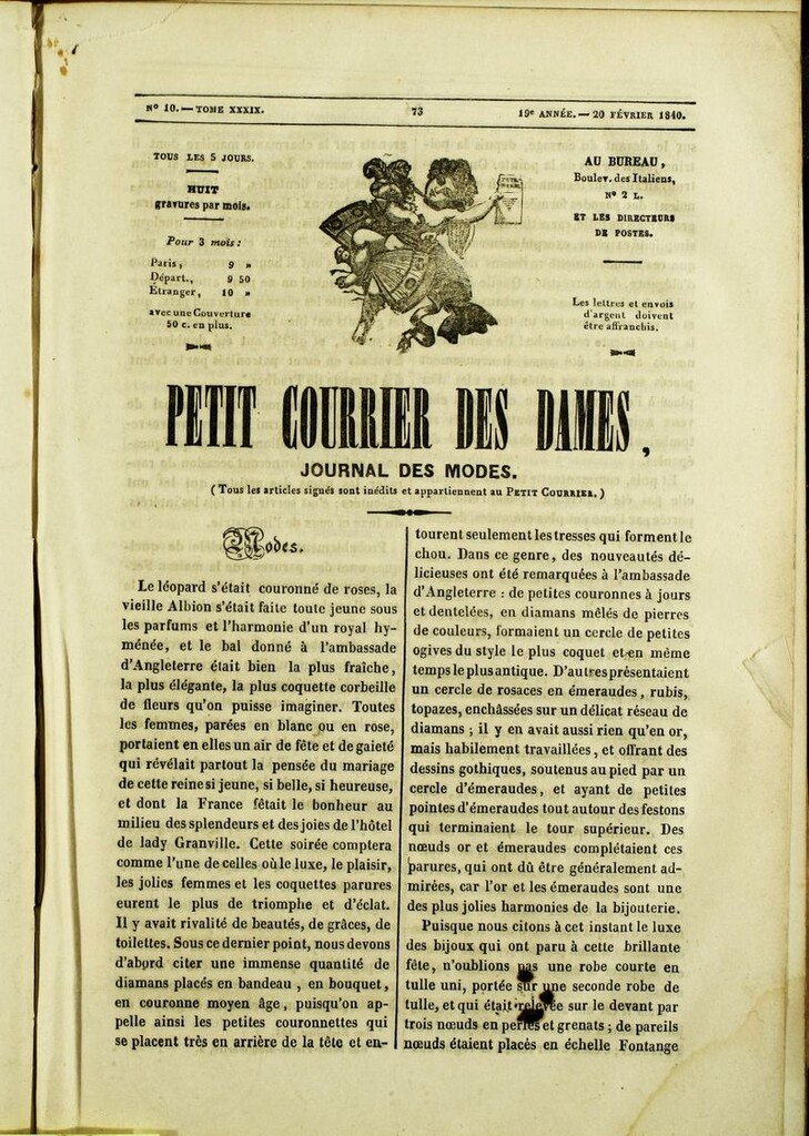 Miniatura de Petit Courrier des Dames : annonces des modes, des nouveautés et des arts del 20 de Febrero de 1840
