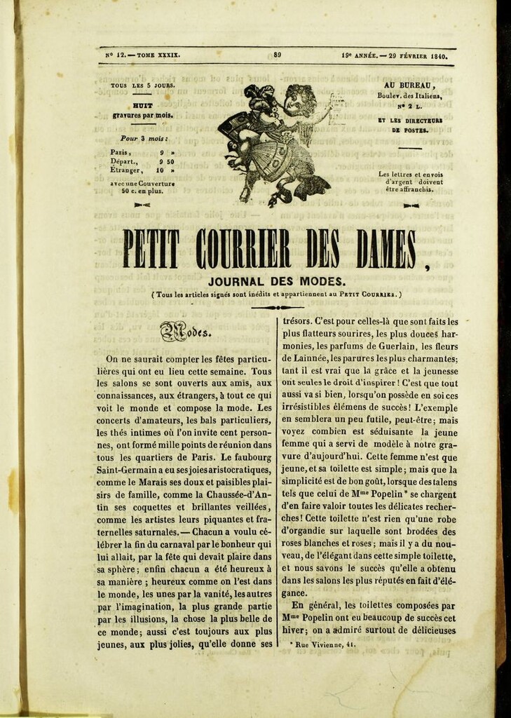Miniatura de Petit Courrier des Dames : annonces des modes, des nouveautés et des arts del 29 de Febrero de 1840