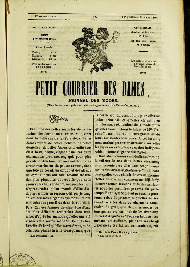 Miniatura de Petit Courrier des Dames : annonces des modes, des nouveautés et des arts del 25 de Marzo de 1840